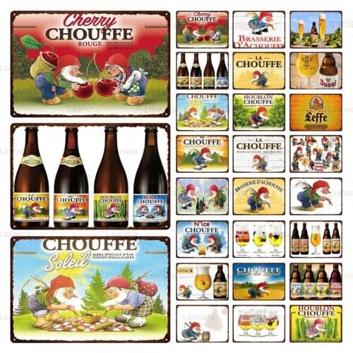 Cherry Chouffe Rouge Metal Sign Room Decor Bar Wall Poster Tin Sign Vintage Rust Feeling Drink Iron Plate Beer Shop Decoration