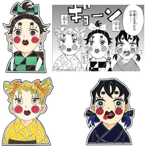 Kimetsu no yaiba Metal Badge Funny Tanjirou Zenitsu Inosuke Cross-dressing Brooch Delicate Collectible Grade Demon Slayer Badges