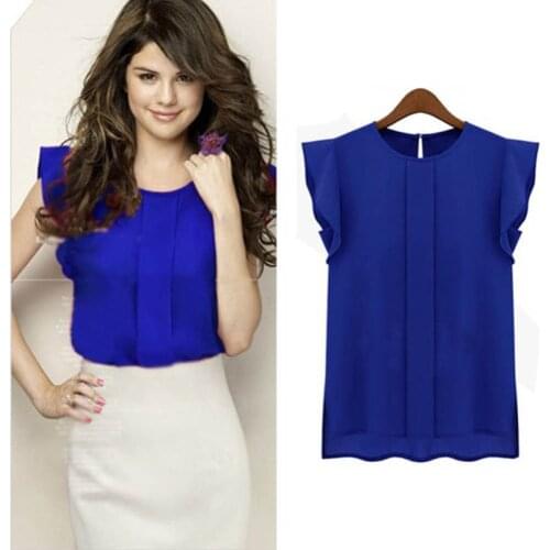 3 Colors Women T Shirt Summer Short Sleeve Chiffon Solid Color Tops Elegant OL T-shirts