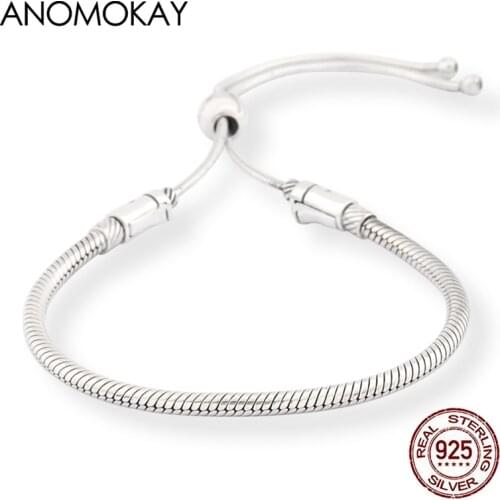 Authentic 925 Sterling Silver Classic Adjustable Lace Up Chain Bracelet for Women Silver 925 Jewelry Pulseira De Prata Esterlina