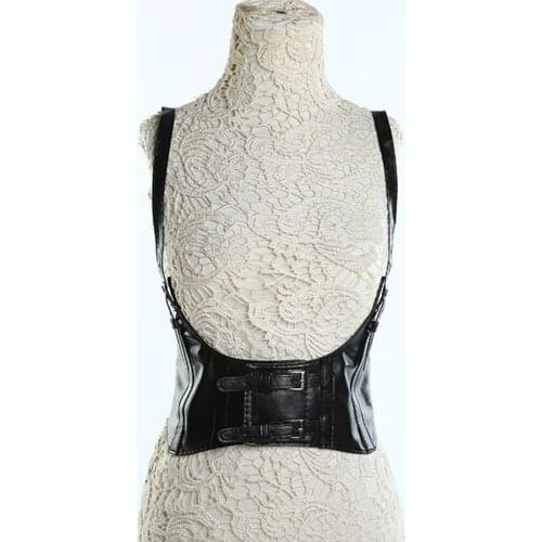 Womens Leather Steampunk Western Style Wide Waist Belt Straps Underbust Waspie Corset Waist Trainer Cincher Shaper