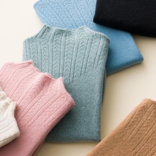 Winter Sweater Women 's 100% Cashmere Sweater Knitted Pullovers Female Solid Warm Sweater Half High Collar Sweater Standard