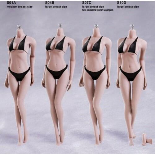 1/6 Super Flexible Female Seamless Body 12'' Mid Large Bust Suntan Skin Figure Action Model for Woman Head S01A S04B S07C S10D