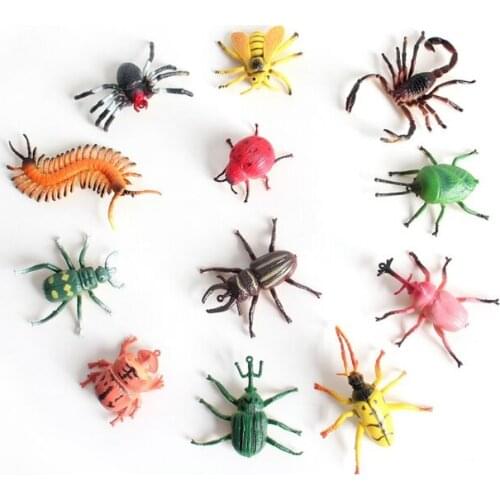 12Pcs/lot Simulation insect animal model beetle props set children early education toy ladybug spider scorpion bee