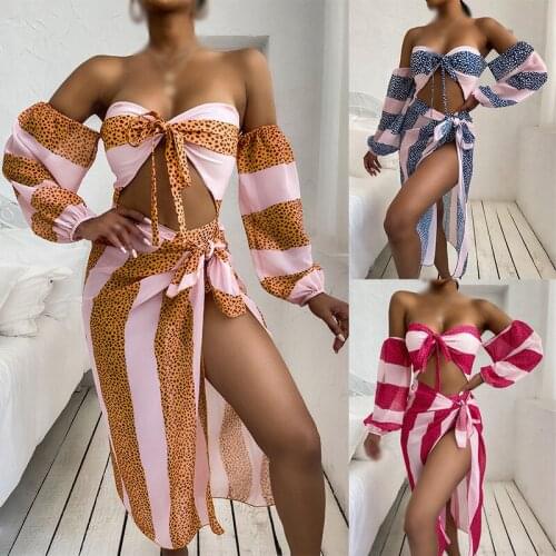 2021 Sexy Three Pieces Bikini Set Women Swimsuit And Beach Cover Up Skirt Swimwear Female Bathing Suits Beachwear Swimming Suit