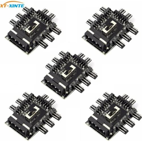 5pcs Computer Cooling 1 to 8 4Pin/SATA Cooler Fan Hub Splitter Cable PWM 3Pin Power Supply Adapter 2 Level Speed Control
