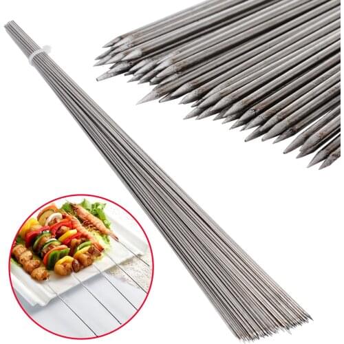 50Pcs/set Stainless Steel Barbecue Sticks BBQ Skewer Needle Meat Utensil Fork For Outdoor Barbeque Kitchen Tools Accessories
