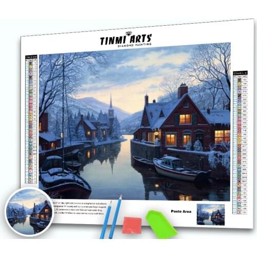 5D DIY Diamond Painting Kits Winter Snow House Full Round Drills Landscape Cross Stitch Rhinestone Embroidery Home Wall Decor