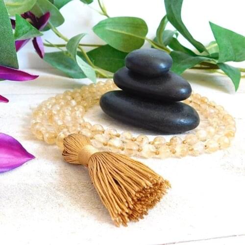 8mm Beads Hand Knotted Mala Necklace Solar Plexus Chakra Japa Mala Jewelry Healing & Meditation Beads Necklace For Women Gift