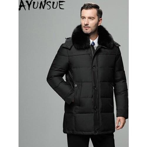 AYUNSUE 2020 Winter Jacket Men Plus Size Warm Duck Down Jacket Men Overcoat Fur Collar Parkas Puffer Mens Jackets 687 KJ2649