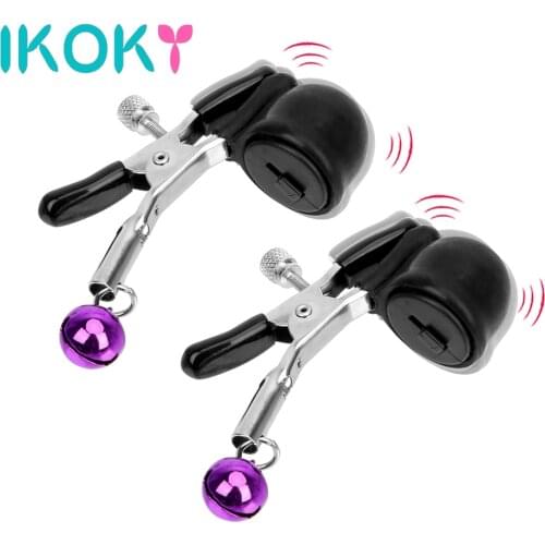 IKOKY Slave Breast Stimulator Adult Games Flirting Sex Toys for Women Couple with Bell Vibrator Nipple Clamps Vibrating Clip