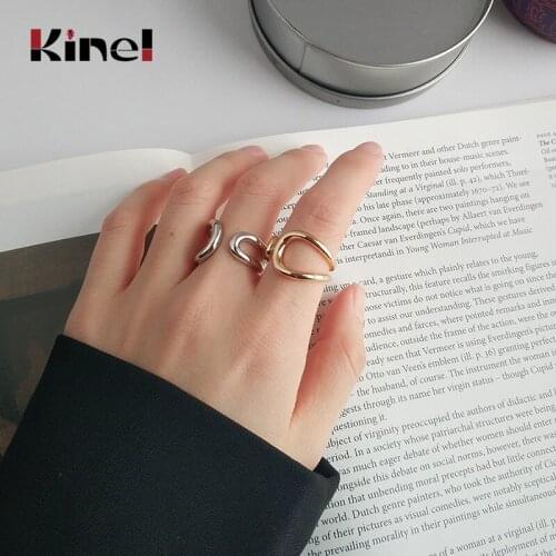Kinel 925 Sterling Silver Ring Ladies INS Minimalism Hollowed Finger Ring Personality Ring Silver 925 Woman Jewelry