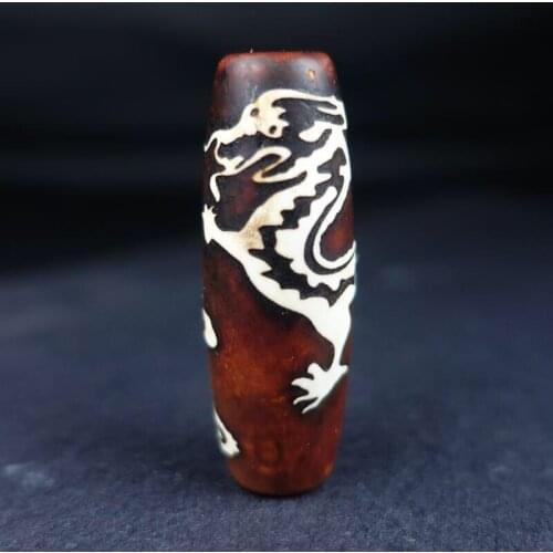 Collection Chinese Tibetan Old Agate Five Claw Dragon Dzi Amulet