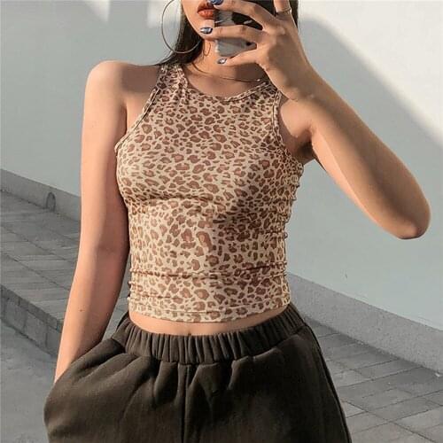 Women Fashion Casual Tank Tops Leopard Skinny O Neck Vest Slim Sexy Thin Summer Party Sports Sleeveless Leisure Basic Bodycon