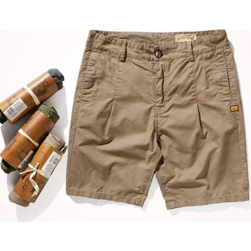 2021 Summer New American Retro Casual Shorts Mens Fashion Brand Tailored Khaki Washed Old Woven Straight Knee Length Pants