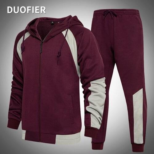 Brand 2021 New Two-Piece Set Patchwork Hooded Sportswear Mens Sportswear Gym Zipper Hoodie Sweatpants Jogging Sweatshirt Homme