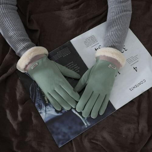 New Gloves Winter Women Plus Velvet Thick Hair Mouth Pu Outdoor Riding Touch Screen Leather Breathing Leather Gloves