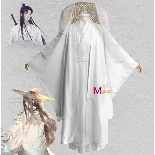 Anime Tian Guan Ci Fu Xie Lian Cosplay Costume wigs Bamboo Hat Prop White HanFu Outfit Halloween Costumes