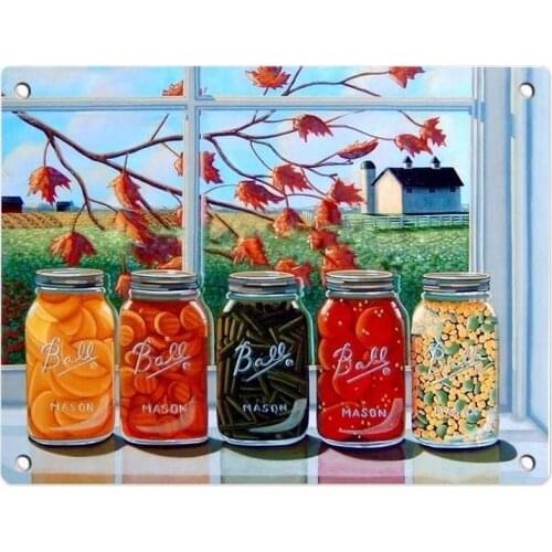 Customized Metal Sign Retro Decor for Wall Bar Home Pub Tin Sign Posters 12 x 8 Inch [Canning Harvest Colorful Cooking Jars]