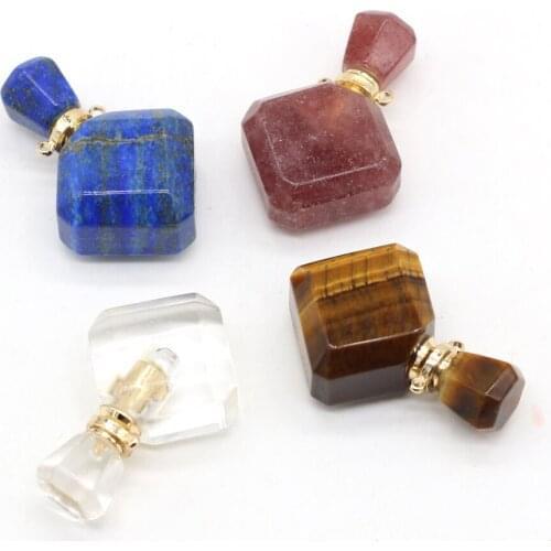 Natural Perfume Bottle Stone Pendant Necklace Essential Oil Diffuser Crystal Agate Stone Charms for Jewelry Making