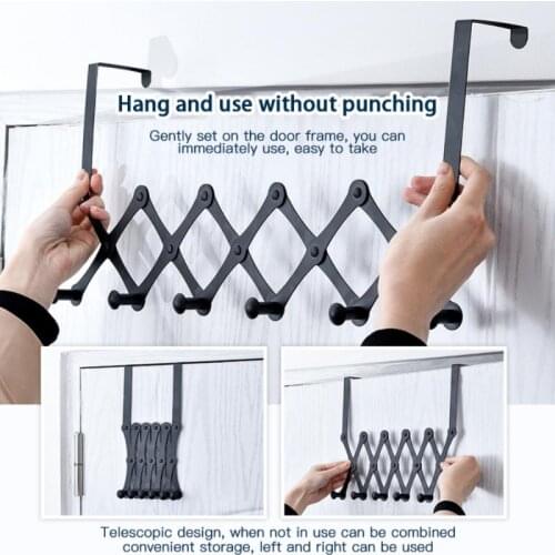 Door Hanging Hook Punch Free Door Hanger Hats Bags Holder Tie Scarf Key Hook Iron Wall Hanger Clothes Coats Rack Towel Shelf