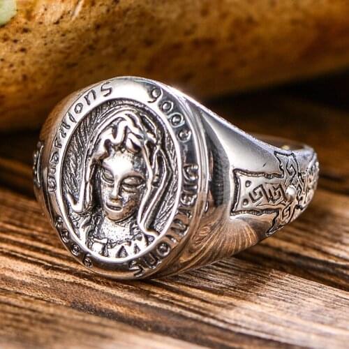 100%S925 smale terling silver jewelry wholesale Virgin Mary Avatar mens and womens fashionable personality trend open ring