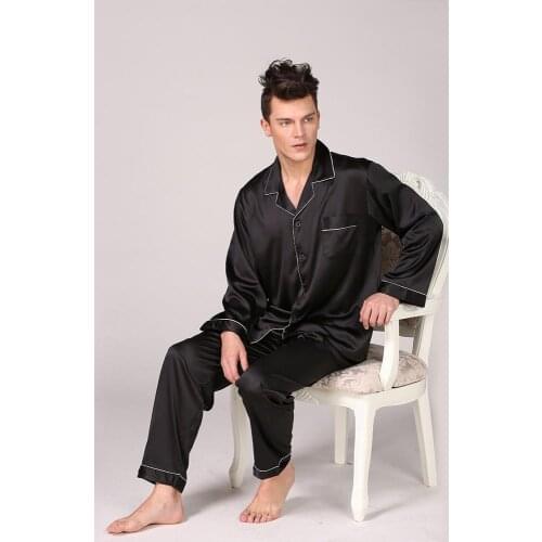 Long Sleeve Silk Pajamas Spring Men Summer Pajama Sets Silk Pijama Sleepwear Pyjamas Plus Size 3XL 100kg Nightwear Set