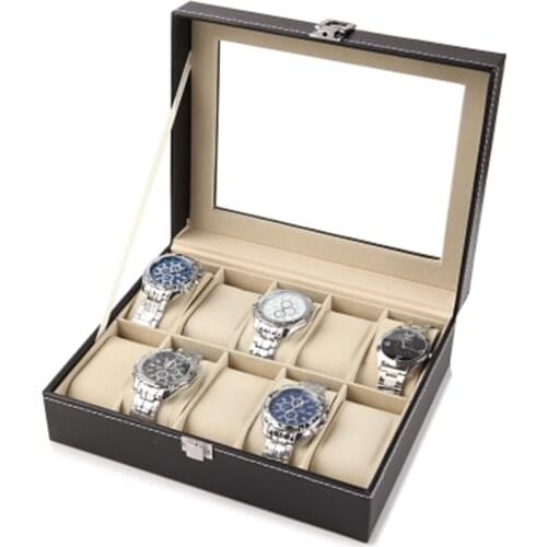 Watch bracelet storage box, transparent glass visible leather jewelry box, high-end watch packaging and finishing box