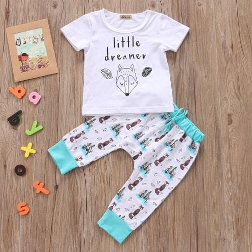 Cute Newborn Toddler Kids Girls Printed T-shirt Tops+Floral Pant 2PCS Outfits Clothing Baby Boys Clothes Set