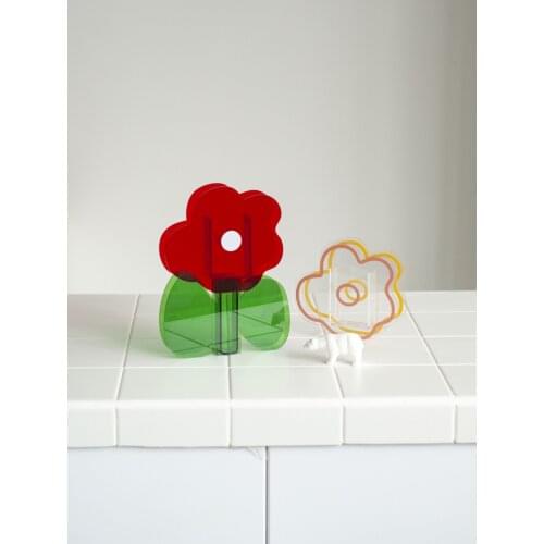 Nordic Simple Colorful Acrylic Vase Transparent Color Livingroom Geometric Vase Ornaments Home Decor Flower Vase Home Decoration