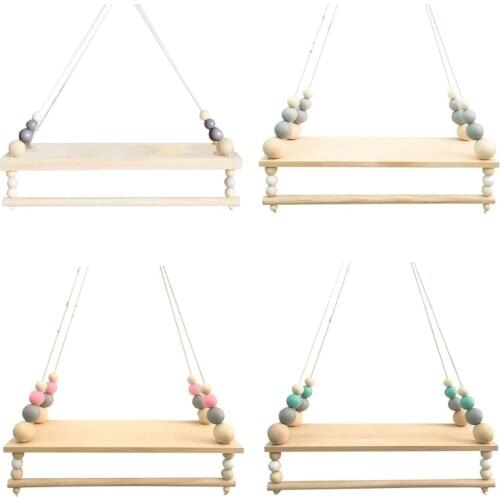 Nordic Wooden Wall Shelf with Clothes Rack Children Room Craft Storage Display Holder Rope Hanging Kid Bedroom Decoration