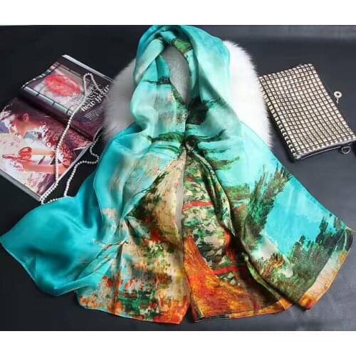 [SLKSCF] 175X135CM Summer painting print silk scarfs real real silk chiffon pashmina top quality pure silk scarves and shawls