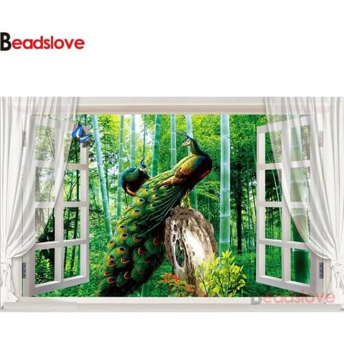 Diamond embroidery peacocks full square round drill diamond painting diy diamond mosaic window outside landscape home decoration