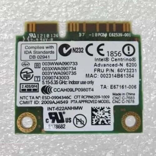 Int Centrino Advanced-N 6200 802.11abgn WiFi Card For Lenovo Thinkpad L410 L412 R400 SL410 SL510 X200 X201 Series,FRU 60y3231