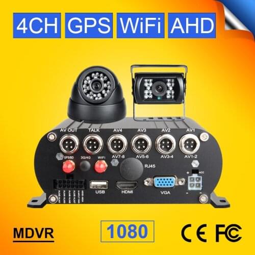 Wifi GPS HDD 4CH Hard Disk Auto Car Recorder Mobile Dvr 2TB 256G SD Storage I/O+ 2PCS 1080P HD Night Vision Camera