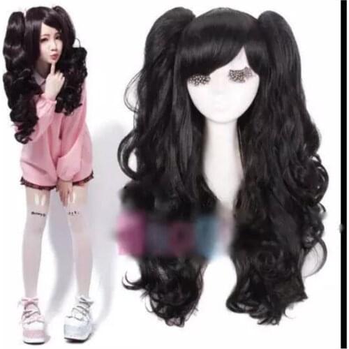 Zhaoxia++077245@Q8@* +++Women Gothic Girl Black Mix 2 Ponytails Long Wavy Curly Cosplay Full Wig
