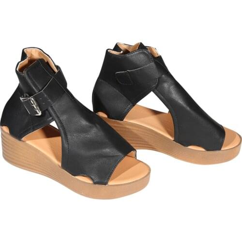 New Shoes Woman Muffin Thick-soled High With Roman Female Sandals Woman Sneakers Fish Mouth Hollow Tie Women Shoes