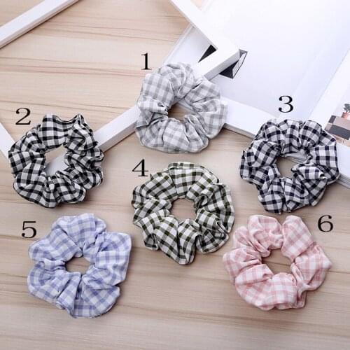 Women Plaid Stripe Hair bands Scrunchies girls cute Elastic Hair Tie Accessories Ponytail Holder Rope headwear 100PCS FJ3367