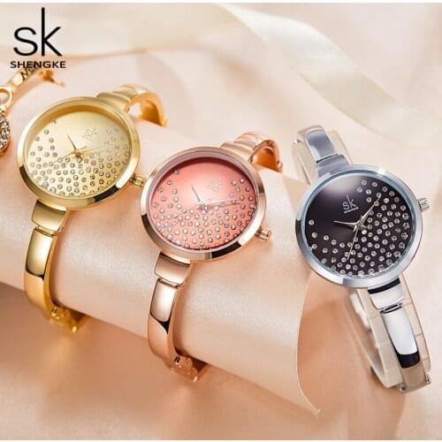 Shengke New Creative Women Watches 3 color Luxury Rose gold Quartz Ladies Watches Mesh Band Wristwatches