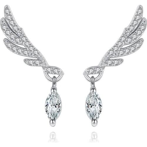 925 sterling silver fashion star shiny zircon angel wings stud earrings for women wholesale jewelry birthday gift drop shipping