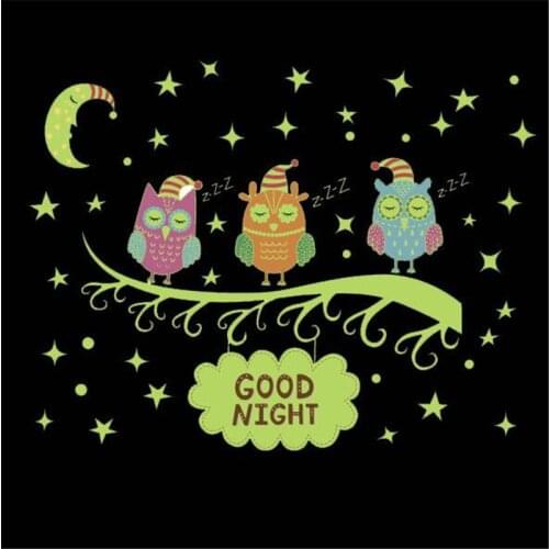 1pcs Owl Moon Stars Luminous Wall Stickers Glowing Stars Fluorescent Mural Poster Childrens Room Family Decoration 30 * 60CM