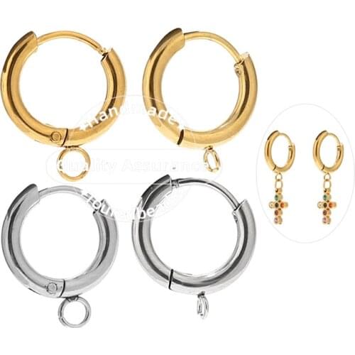 10pcs Stainless Steel Gold Huggie Earring Hooks with Loop Round Ear Post with Open Jump Ring for DIY Jewelry Components