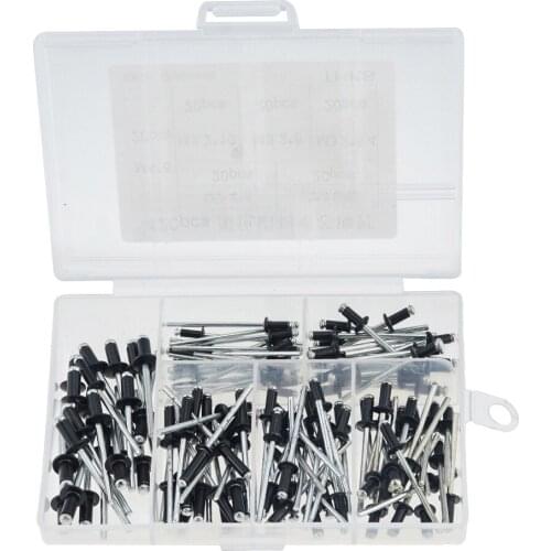 120PCS/Box Black M2.4-M4 M3.0 M3.2 Aluminium Blind Rivets Nail Decoration Pop Rivets For Furniture Assortment Kit