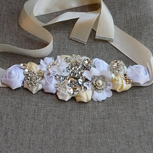 2020 Elegant Wedding Belt Crystal Handmade Beaded Flowers Evening Party Belt for Women