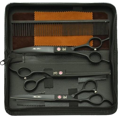 7.0" Left Handed Pets Grooming Scissors Kit Forceps Japan 440c Dog Hair Cutting Shears Cat Thinning Tijeras Dog Suppliers B0057A