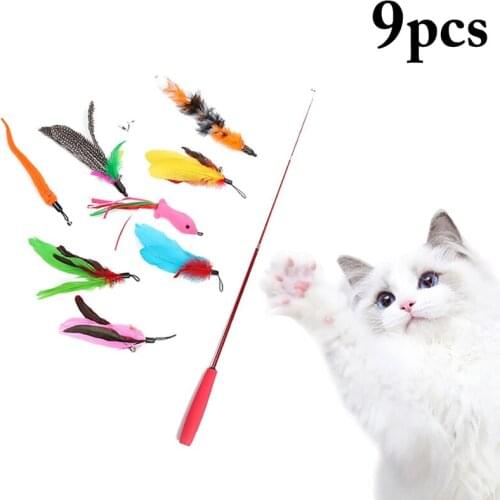 8PCS Cat Wand Refill Fake Feather Kitten Teaser Replacements With Extendable Pole Cat Interactive Toy Fuuny Pet Playing Supplies