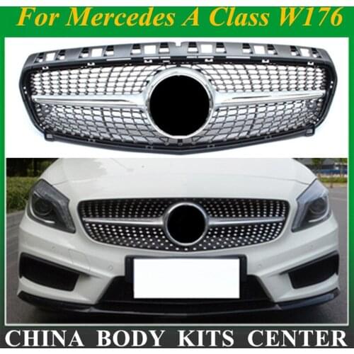 Diamond Grille For Mercedes A Class Grill W176 Glossy Black Without Emblem Badge ABS Replacement 2013 2014 2015 A180 A260 A200