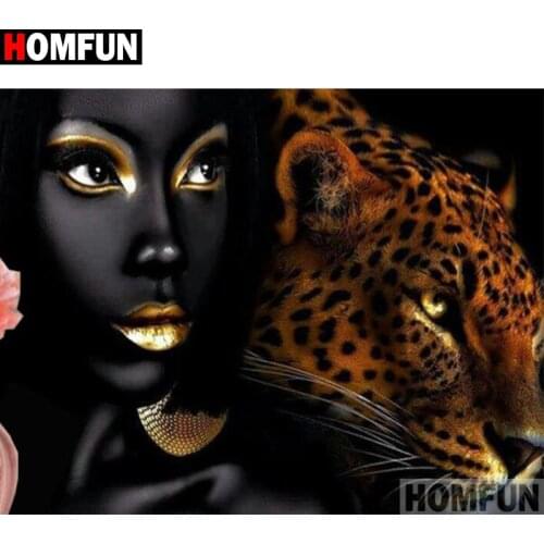 HOMFUN Diamond Painting "Black leopard"Cross Stitch Custom Photo Diamond Embroidery Square Round Drill Home Decor A30186