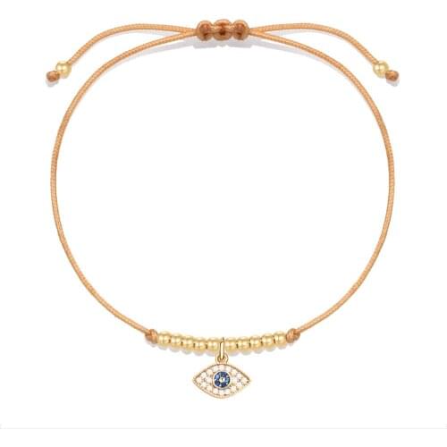 White Cubic Zirconia Stones Evil Eye Pendant Copper Ball Bracelet Women Girl Pretty Nice CZ Crystal Red String Cute Jewely Gift