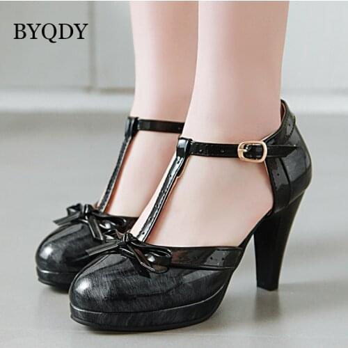 BYQDY Sweet Butterfly-knot Women Pumps Mary Janes Lolita Shoes Girls Soild Round Toe Summer Platform Party Shoes Plus Size 43-48